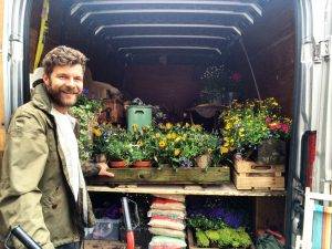 Tom delivering flowers to a wedding in his removals van